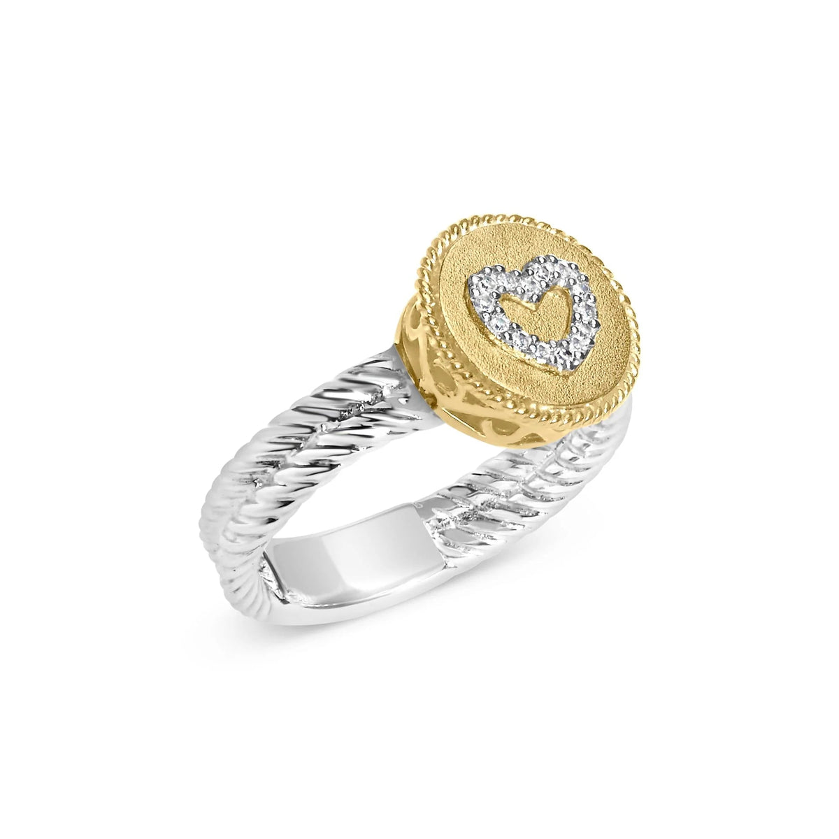 18K Yellow Gold Plated .925 Sterling Silver Diamond Heart Ring with Satin Finish (I - J Color, SI1 - SI2 Clarity) - LinkagejewelrydesignLinkagejewelrydesign