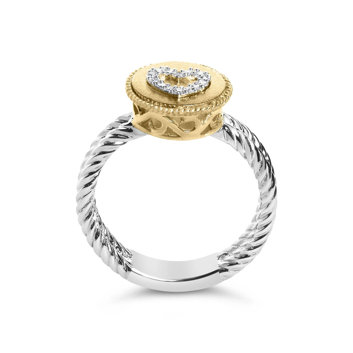 18K Yellow Gold Plated .925 Sterling Silver Diamond Heart Ring with Satin Finish (I - J Color, SI1 - SI2 Clarity) - LinkagejewelrydesignLinkagejewelrydesign