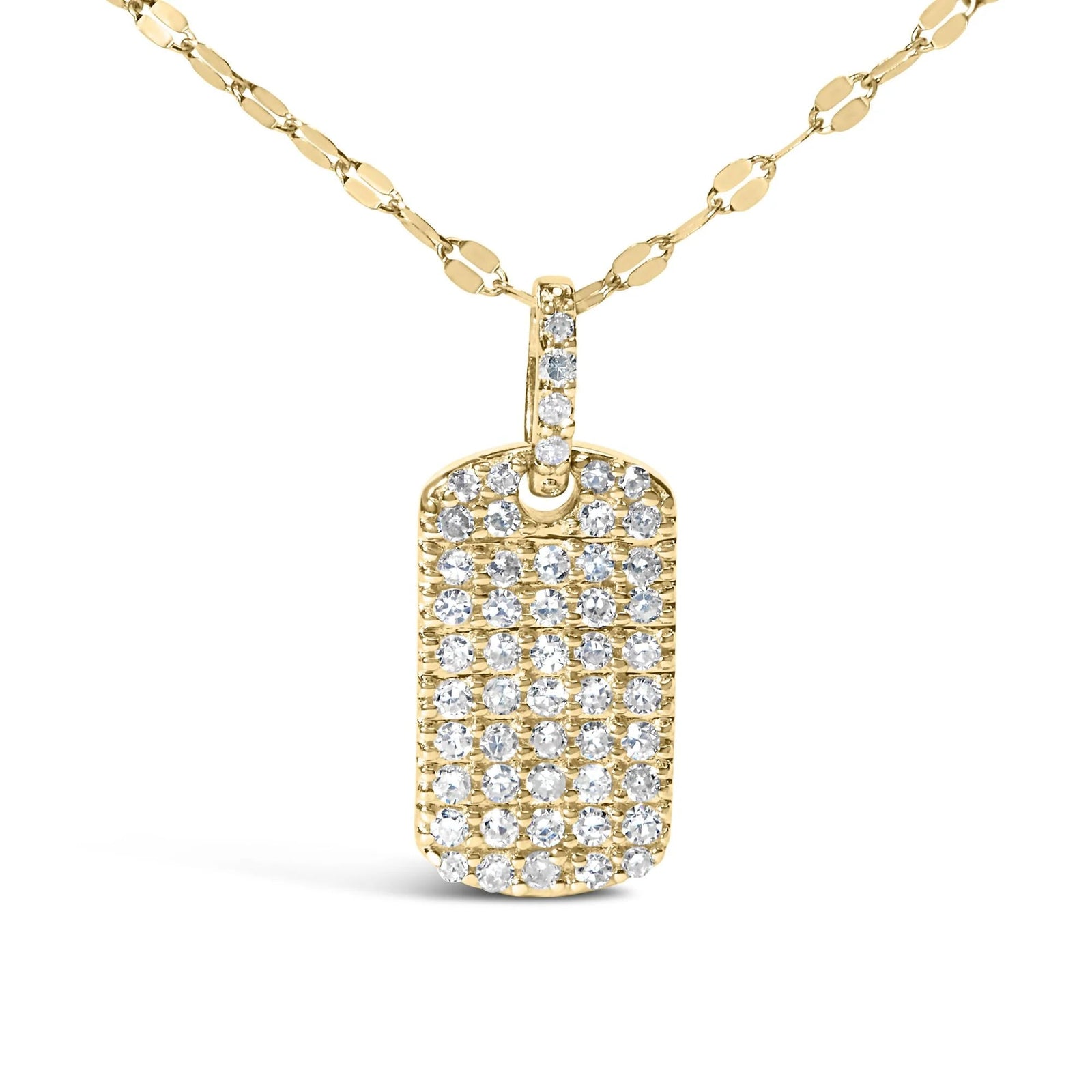 18K Yellow Gold Plated.925 Sterling Silver 1/3 Cttw Diamond Studded Dog Tag 18" Pendant Necklace (I - J Color, I2 - I3 Clarity) - LinkagejewelrydesignLinkagejewelrydesign