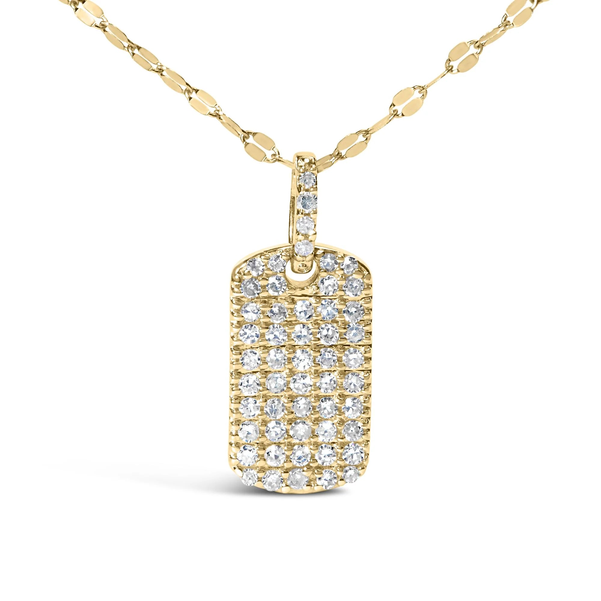 18K Yellow Gold Plated.925 Sterling Silver 1/3 Cttw Diamond Studded Dog Tag 18" Pendant Necklace (I - J Color, I2 - I3 Clarity) - LinkagejewelrydesignLinkagejewelrydesign