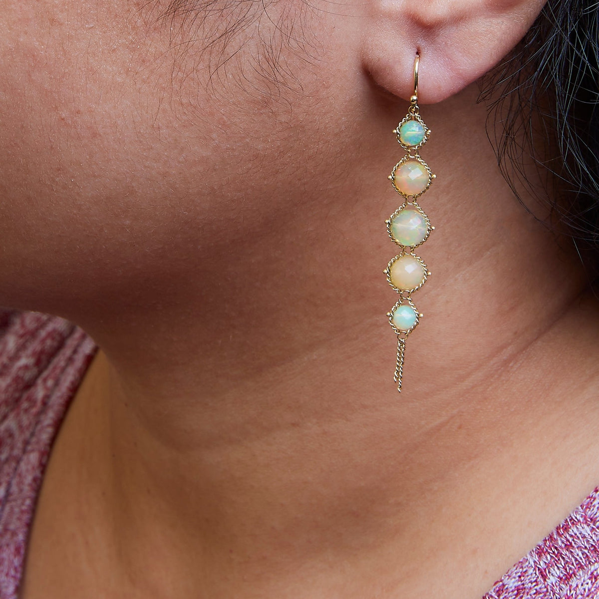 18K Yellow Gold Woven Egyptian Opal 2 1/2 Inch Drop and Dangle Earrings - LinkagejewelrydesignLinkagejewelrydesign