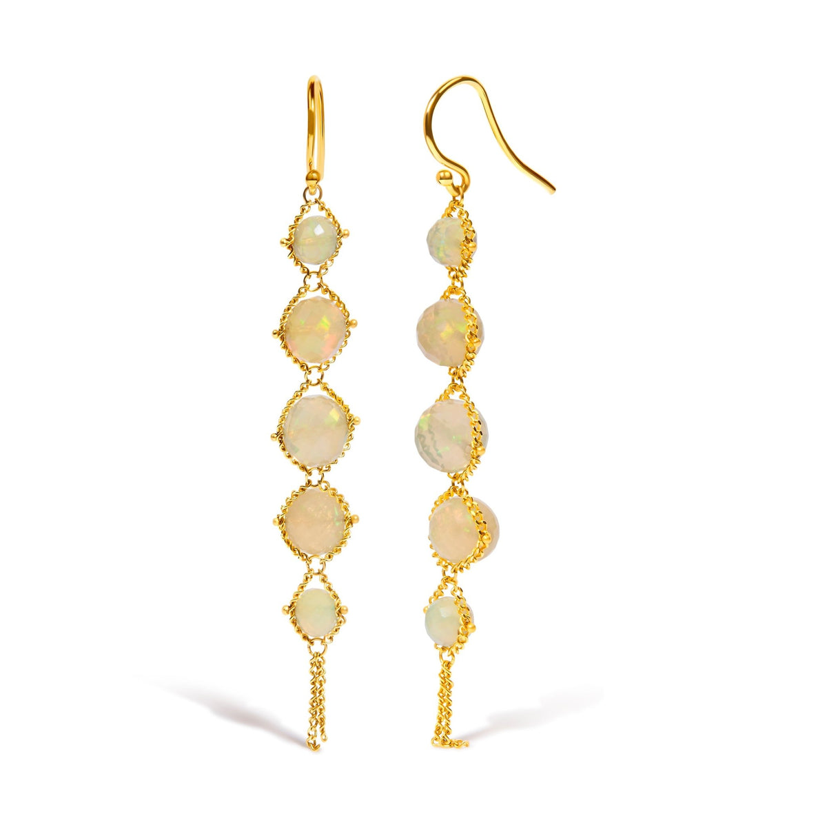 18K Yellow Gold Woven Egyptian Opal 2 1/2 Inch Drop and Dangle Earrings - LinkagejewelrydesignLinkagejewelrydesign