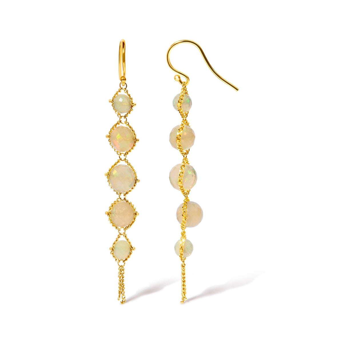 18K Yellow Gold Woven Egyptian Opal 2 1/2 Inch Drop and Dangle Earrings - LinkagejewelrydesignLinkagejewelrydesign