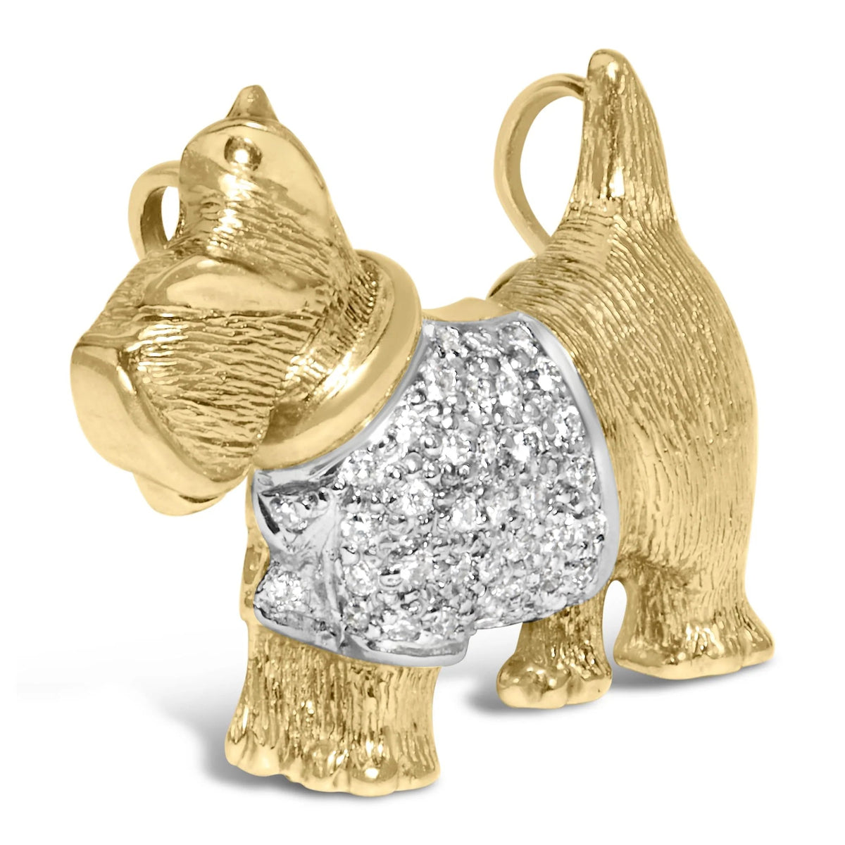18K Yellow Gold1/3 Cttw Diamond Scottish Terrier Brooch Pin and Pendant with Satin Finish (G - H Color, VS2 - SI1 Clarity) - NO CHAIN INCLUDED - LinkagejewelrydesignLinkagejewelrydesign