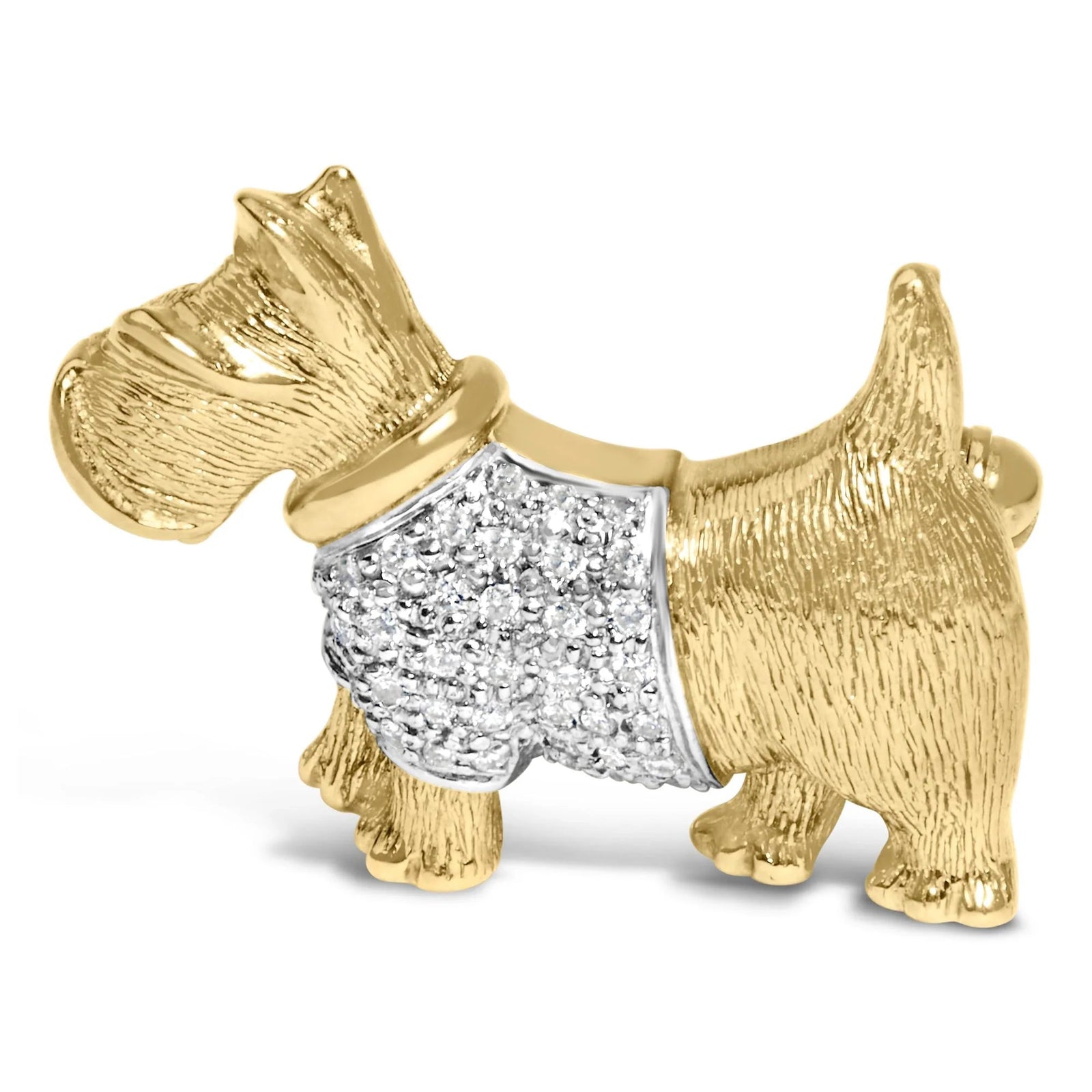 18K Yellow Gold1/3 Cttw Diamond Scottish Terrier Brooch Pin and Pendant with Satin Finish (G - H Color, VS2 - SI1 Clarity) - NO CHAIN INCLUDED - LinkagejewelrydesignLinkagejewelrydesign