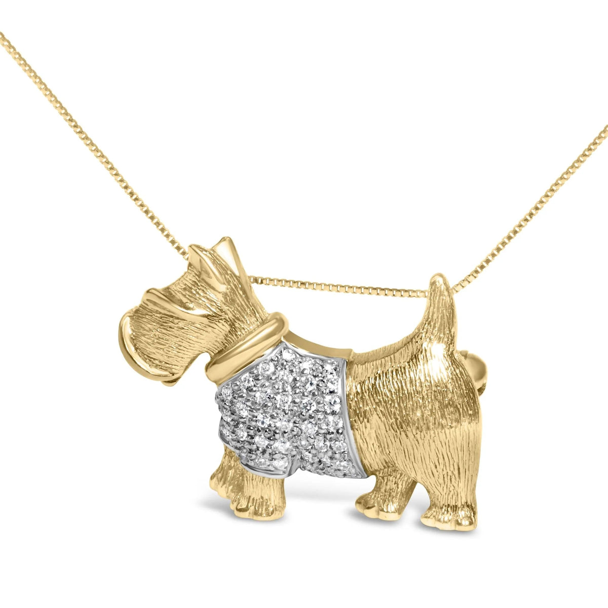 18K Yellow Gold1/3 Cttw Diamond Scottish Terrier Brooch Pin and Pendant with Satin Finish (G - H Color, VS2 - SI1 Clarity) - NO CHAIN INCLUDED - LinkagejewelrydesignLinkagejewelrydesign