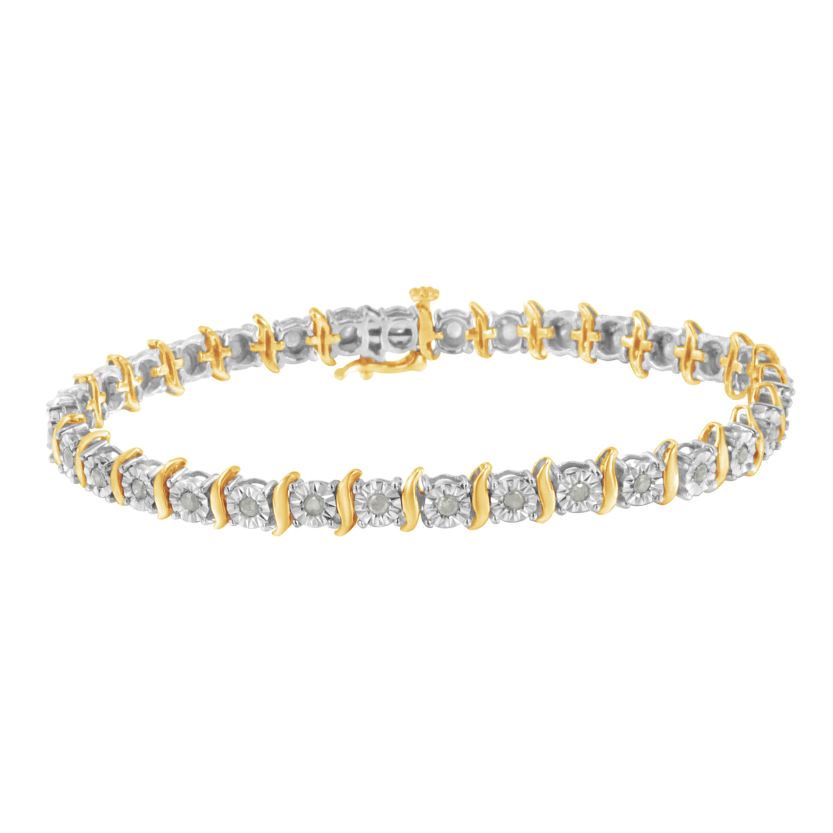 .925 Sterling Silver 1.0 Cttw Diamond S-Curve Link Miracle-Set Tennis Bracelet (I-J Color, I3 Clarity)