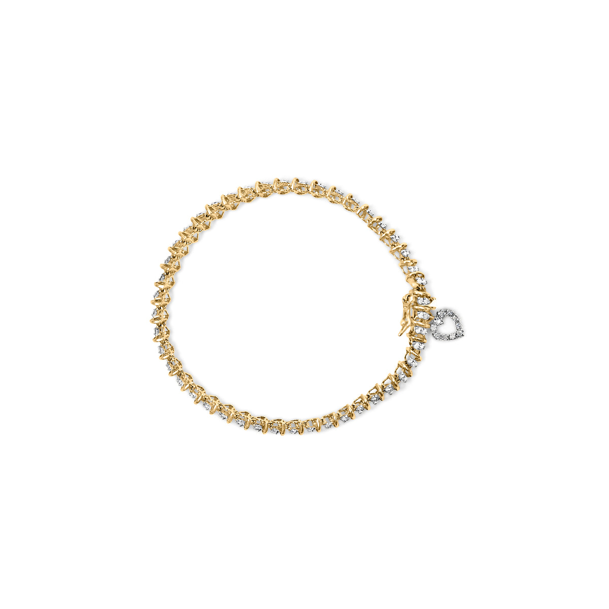 10K Yellow Gold 1.00 Cttw Diamond Spiral Link 7&quot; Bracelet with Heart Charm (H-I Color, I3 Clarity)