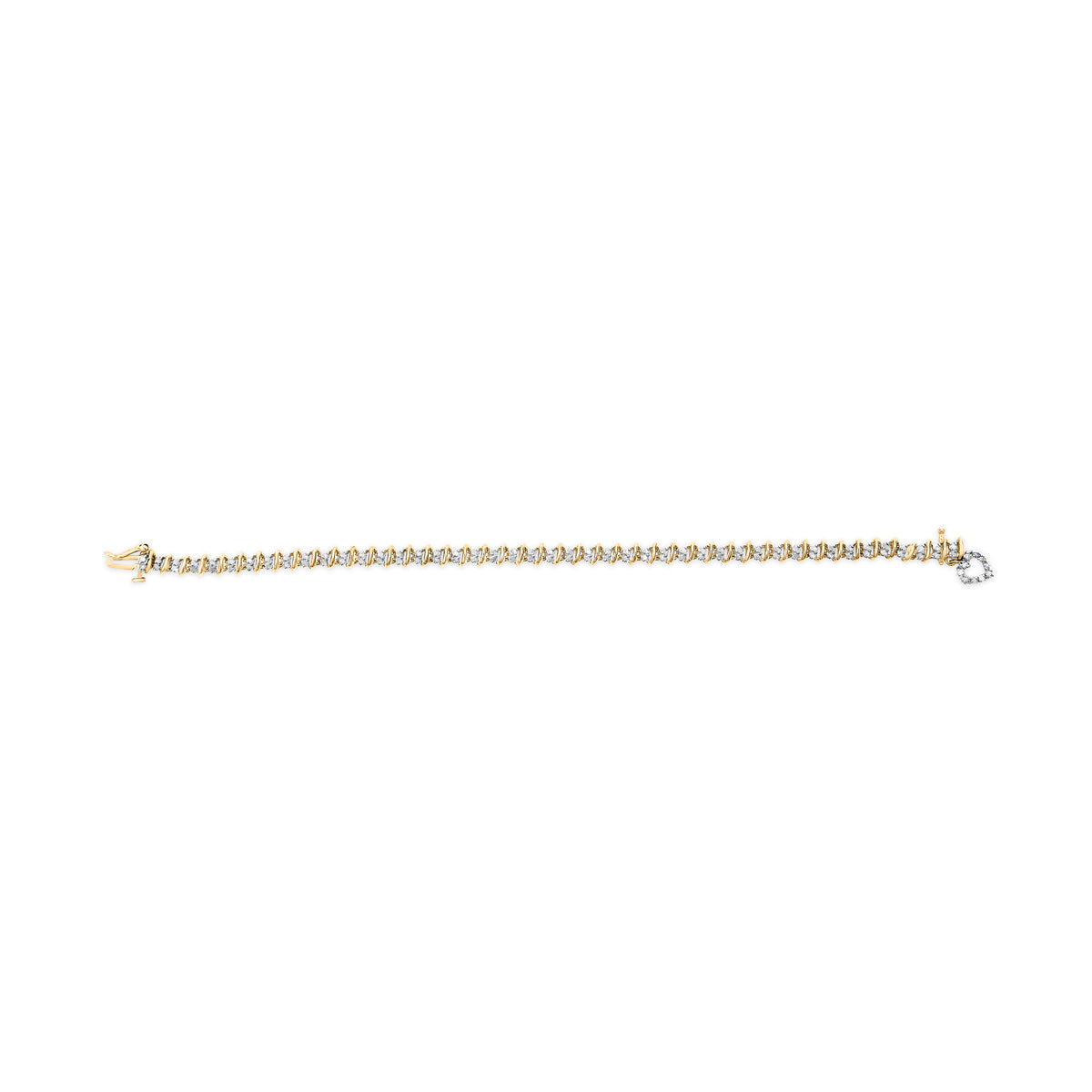 10K Yellow Gold 1.00 Cttw Diamond Spiral Link 7&quot; Bracelet with Heart Charm (H-I Color, I3 Clarity)