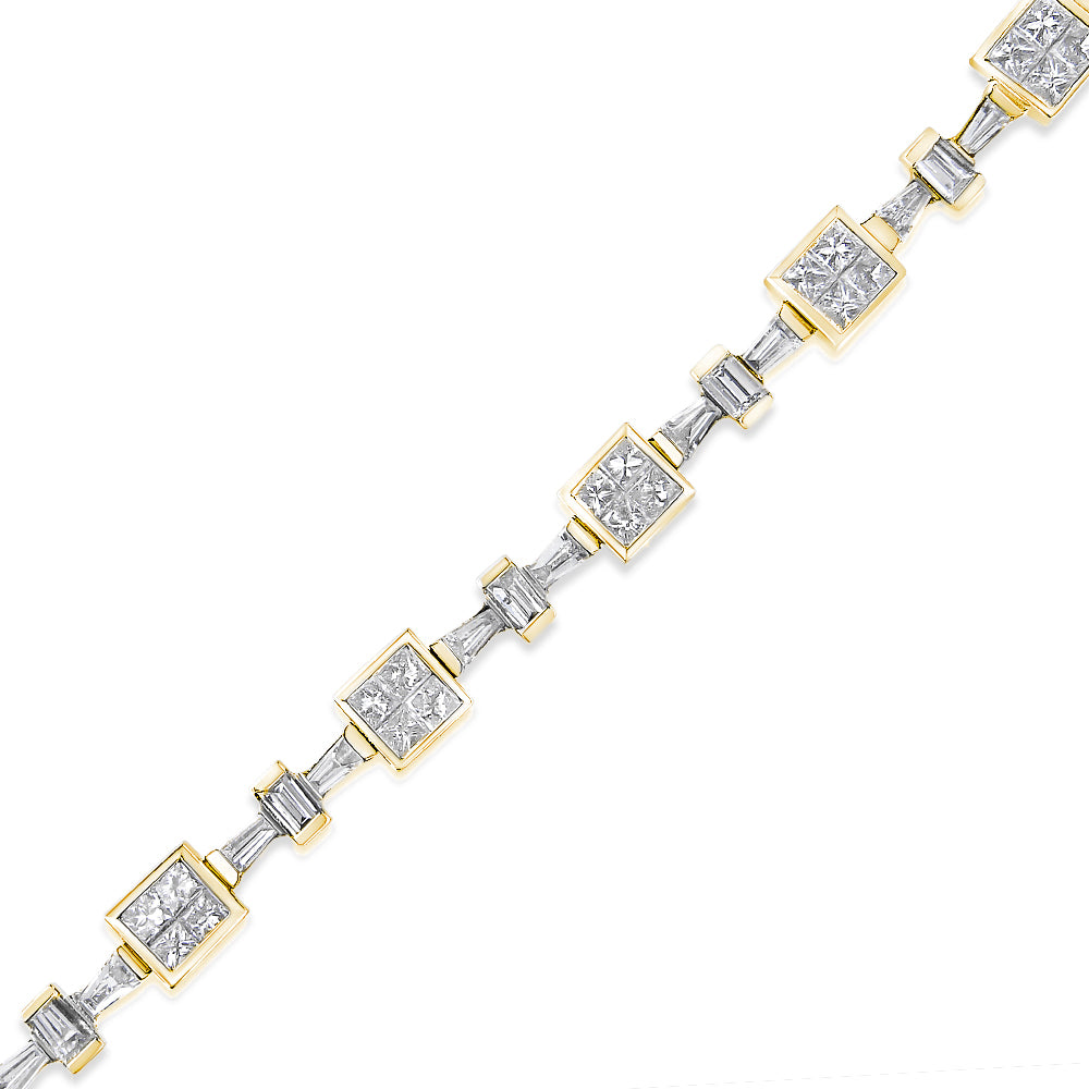 14K Yellow Gold 6 3/4 Cttw Princess and Baguette-Cut Diamond Tennis Bracelet (H-I Color, VS2-SI1 Clarity) - Size 7