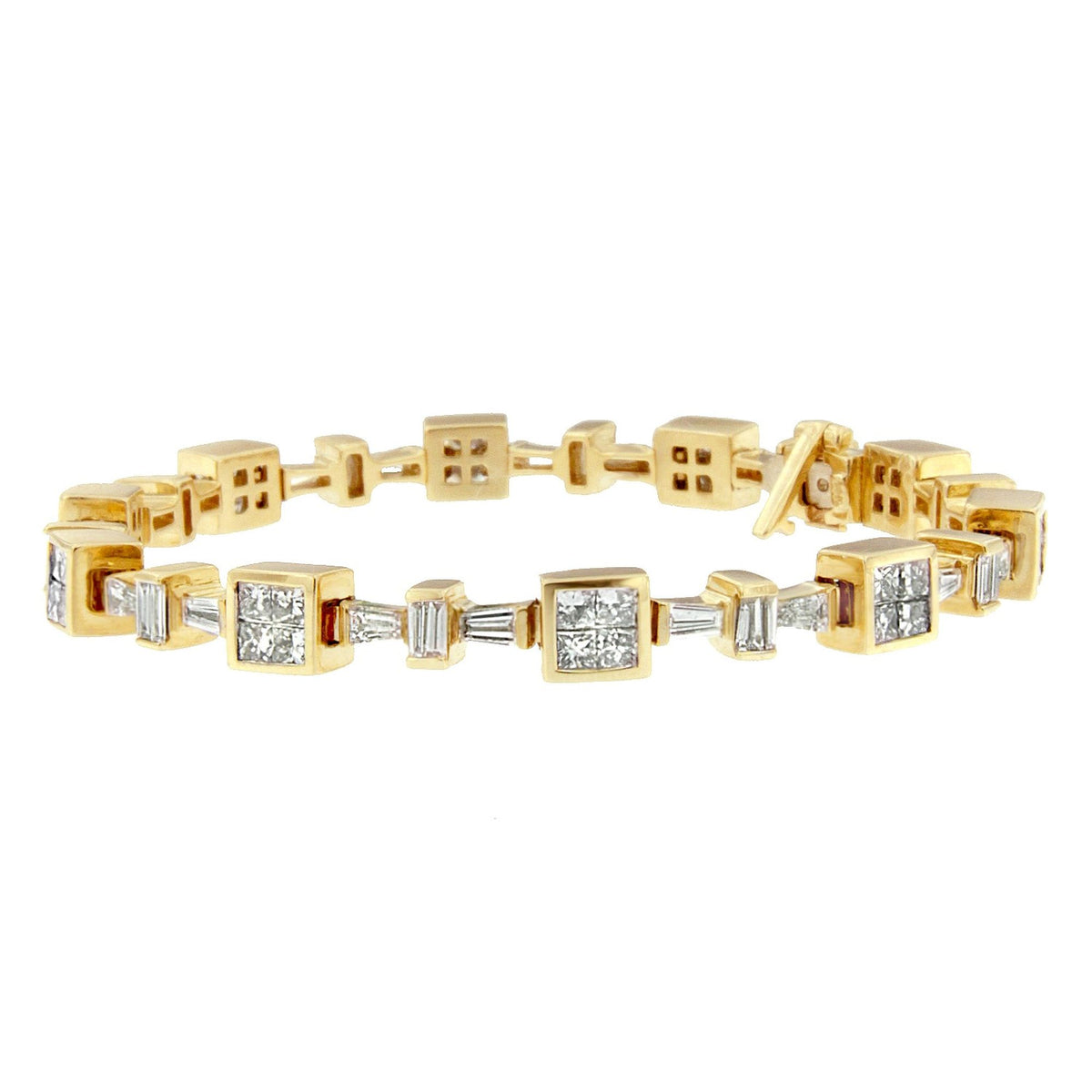 14K Yellow Gold 6 3/4 Cttw Princess and Baguette-Cut Diamond Tennis Bracelet (H-I Color, VS2-SI1 Clarity) - Size 7