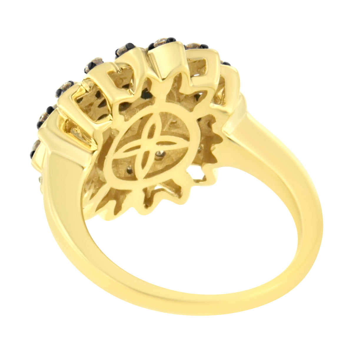 10K Yellow Gold Plated .925 Sterling Silver 1 cttw Prong Set Round-Cut Diamond Floral Cocktail Ring (I1-I2 Clarity, J-K Color) - Size 7