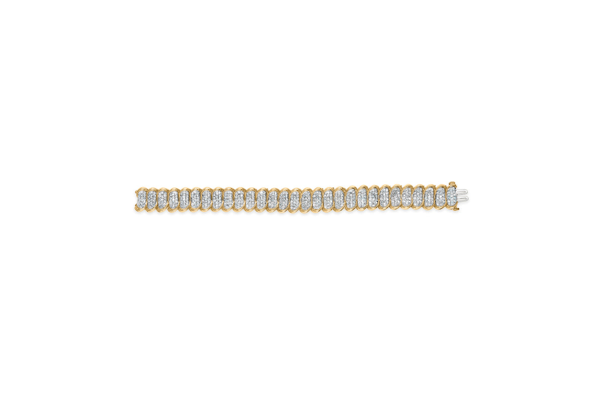 10K Yellow Gold 4.00 Cttw Pave Diamond Classic Link 7&quot; Bracelet (I-J Color, I2-I3 Clarity)