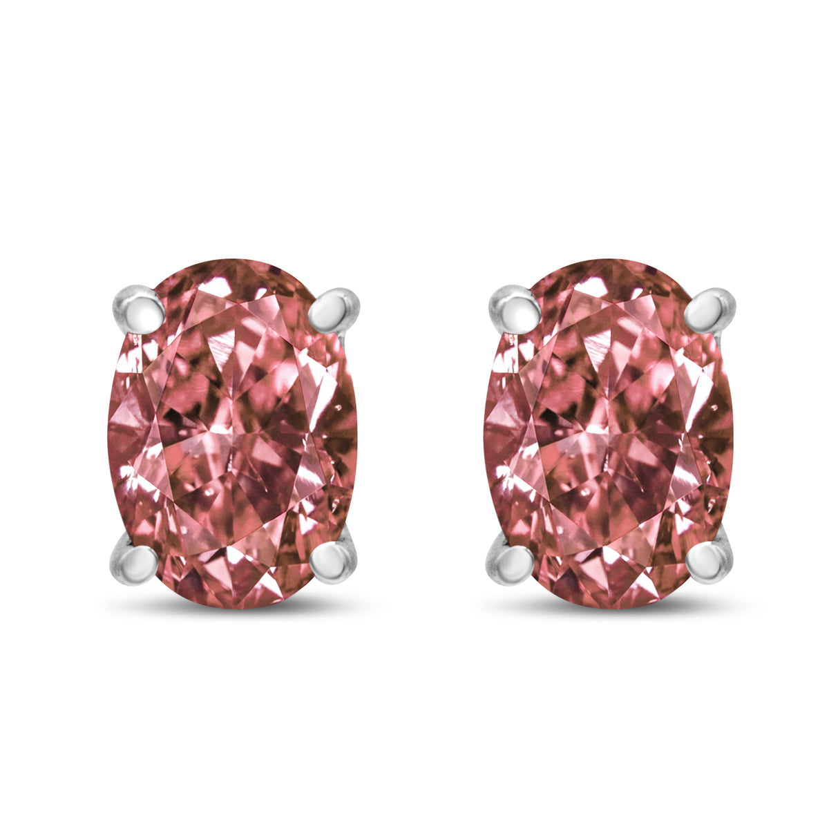 14K White Gold 1/2 Cttw Lab Grown Pink Oval 4 Prong Set Classic Diamond Solitaire Stud Earrings (Pink Color, VS2-SI1 Clarity)