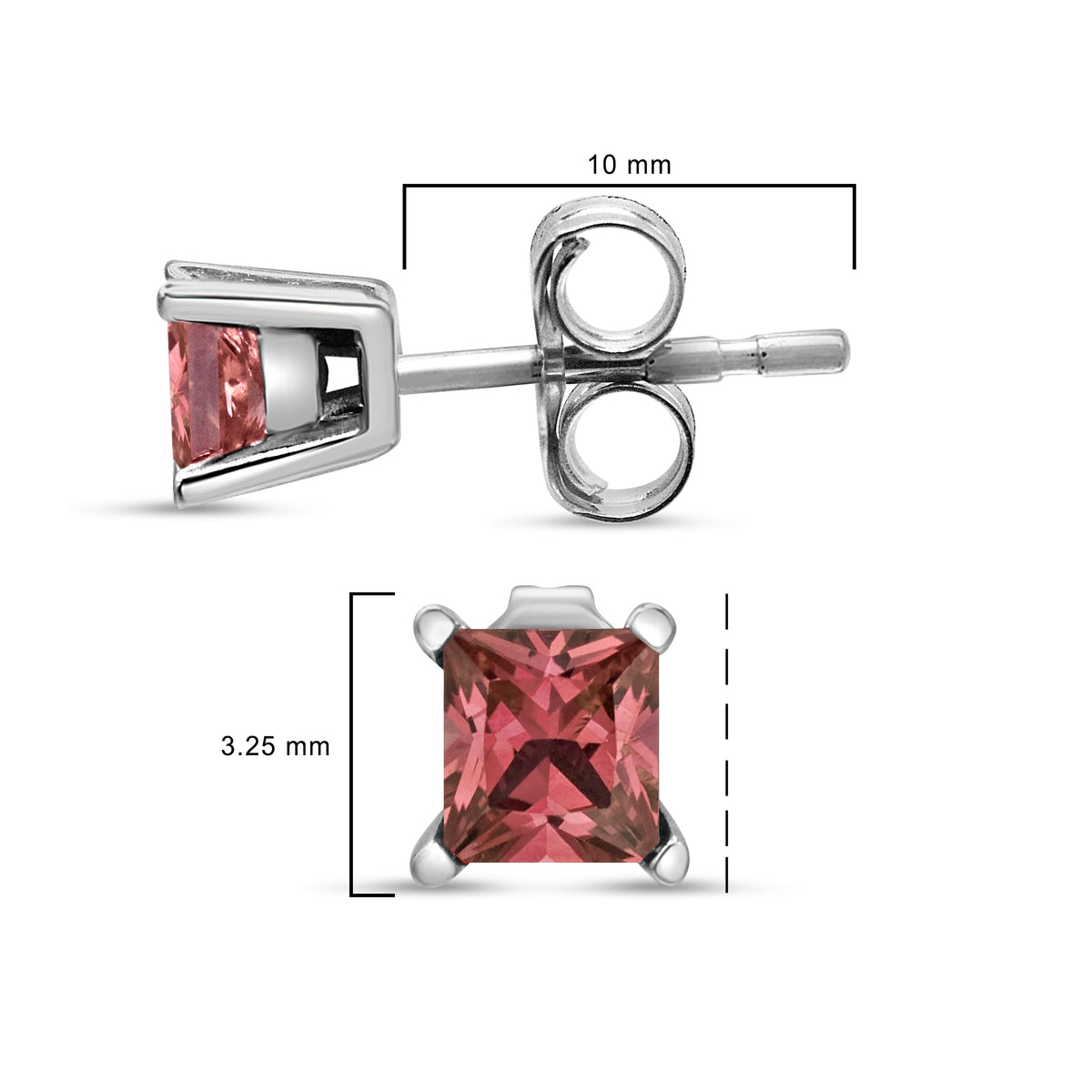 14K White Gold 1/2 Cttw 4 Prong Set Lab Grown Pink Princess Diamond Solitaire Stud Earrings (Pink Color, VS2-SI1 Clarity)