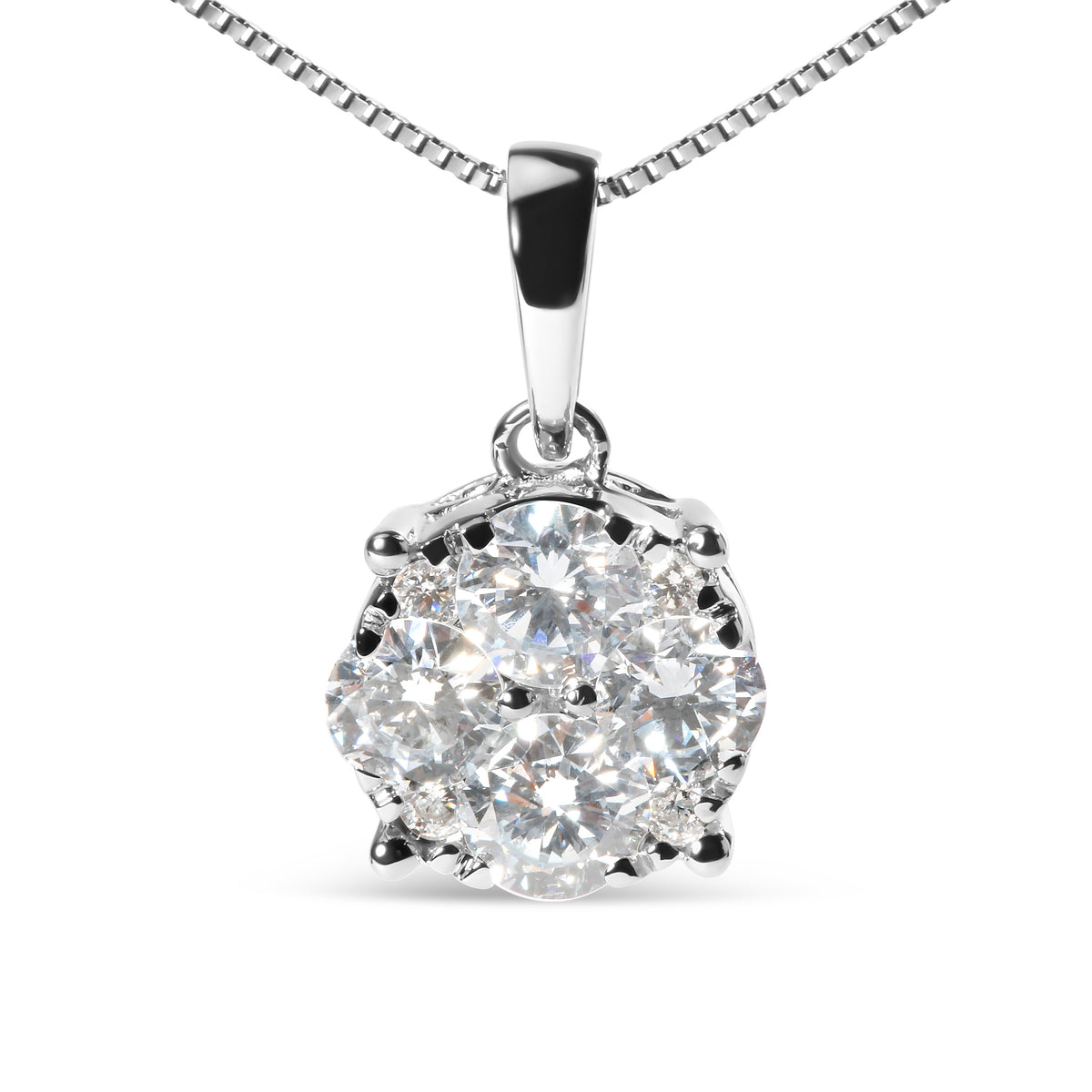 14k White 1.00 Cttw Lab Grown Diamond Cluster Pendant 18&quot; Necklace (G-H Color, VS1-VS2 Clarity)