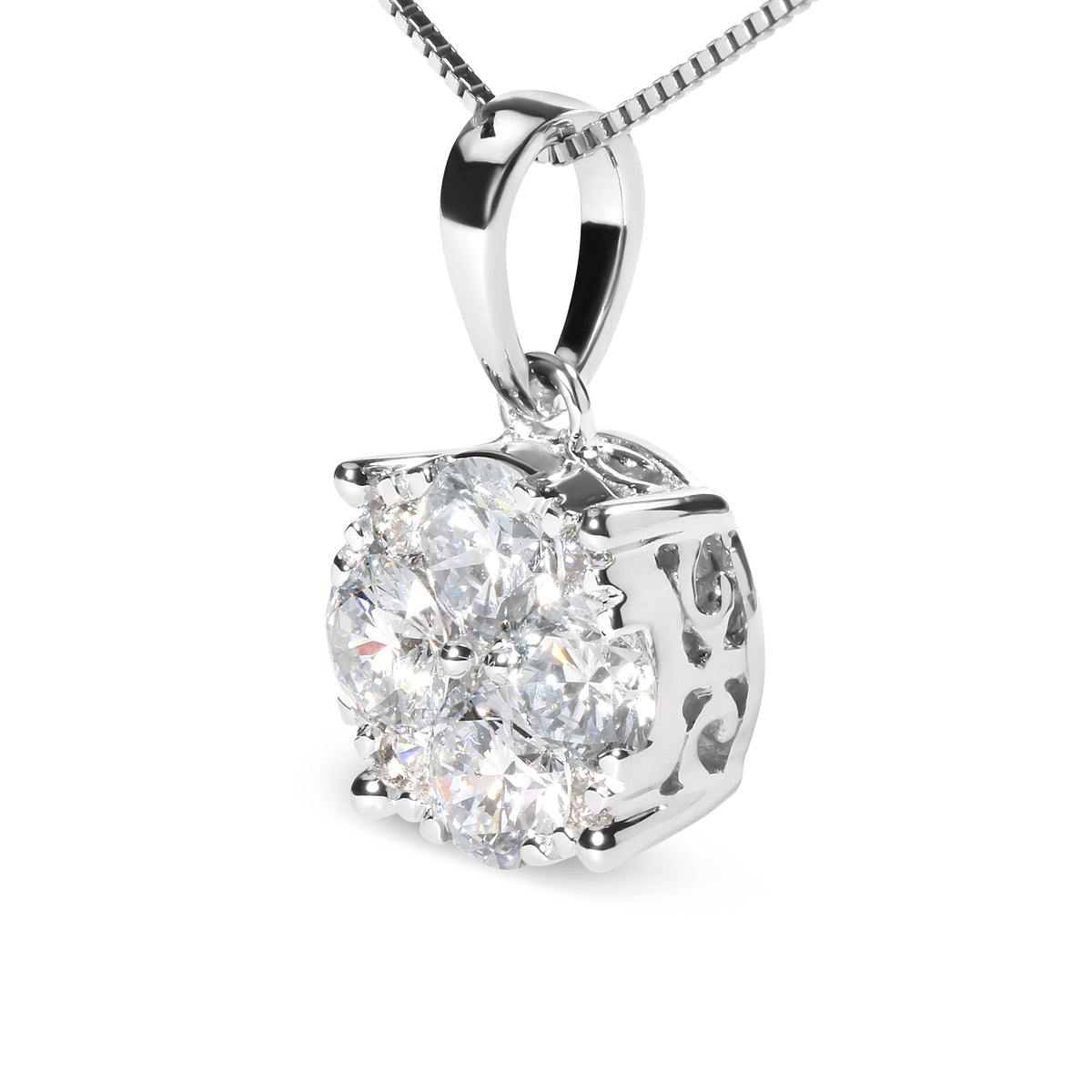 14k White 1.00 Cttw Lab Grown Diamond Cluster Pendant 18&quot; Necklace (G-H Color, VS1-VS2 Clarity)