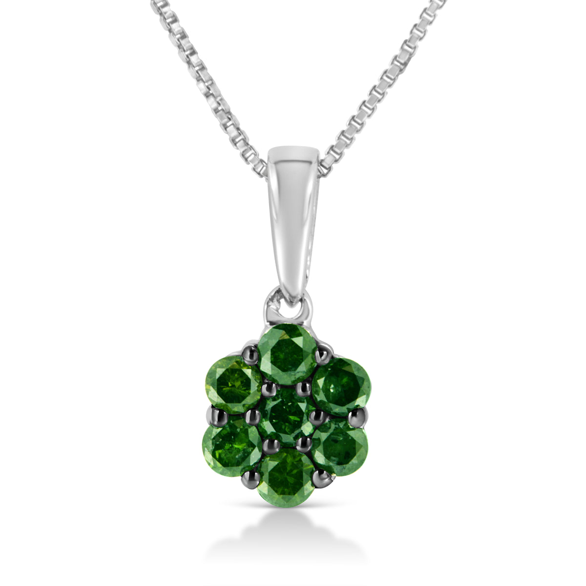 .925 Sterling Silver Prong Set Color Treated Diamond Floral Cluster 18&quot; Pendant Necklace