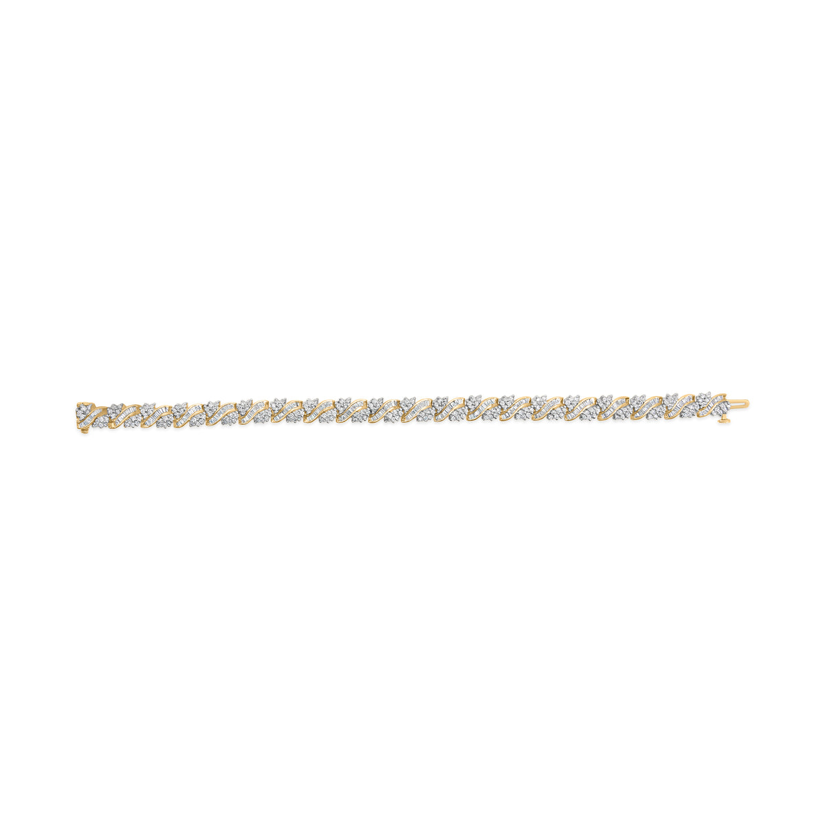 14K Yellow Gold 4.00 Cttw Diamond Woven Composite Cluster and S-Link Bracelet (I-J Color, I1-I2 Clarity) - 7&quot; Inches