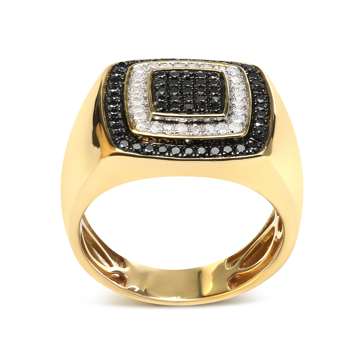 Men&#39;s 14K Yellow Gold Plated .925 Sterling Silver 3/4 Cttw White and Black Diamond Ring Band (Treated Black, I-J Color, I2-I3 Clarity) - Size 10