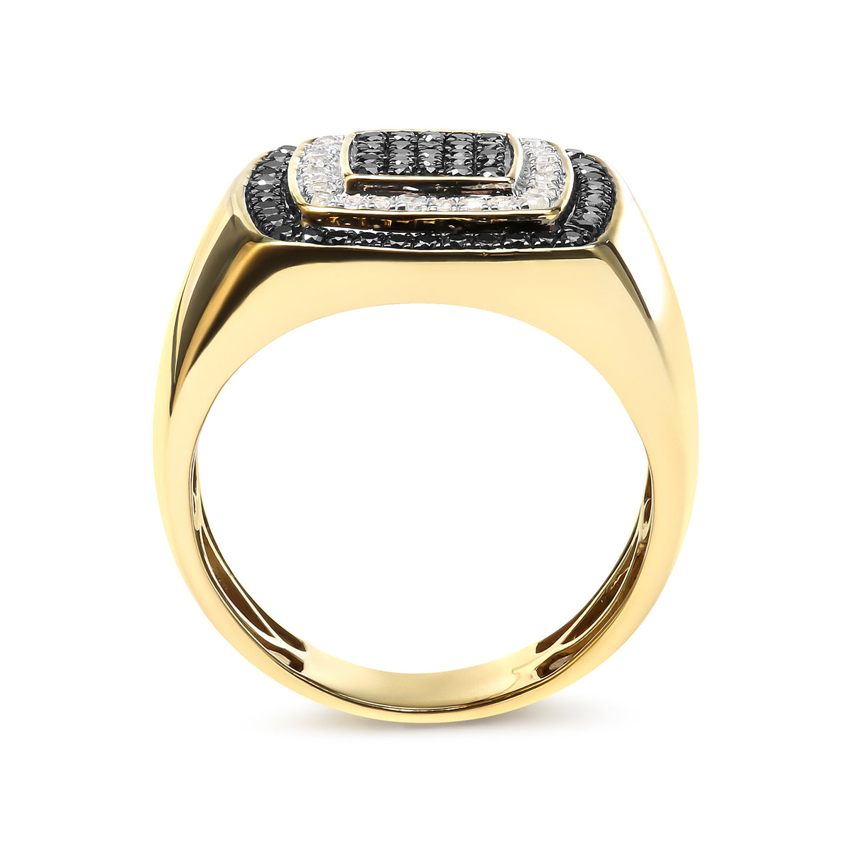 Men&#39;s 14K Yellow Gold Plated .925 Sterling Silver 3/4 Cttw White and Black Diamond Ring Band (Treated Black, I-J Color, I2-I3 Clarity) - Size 10