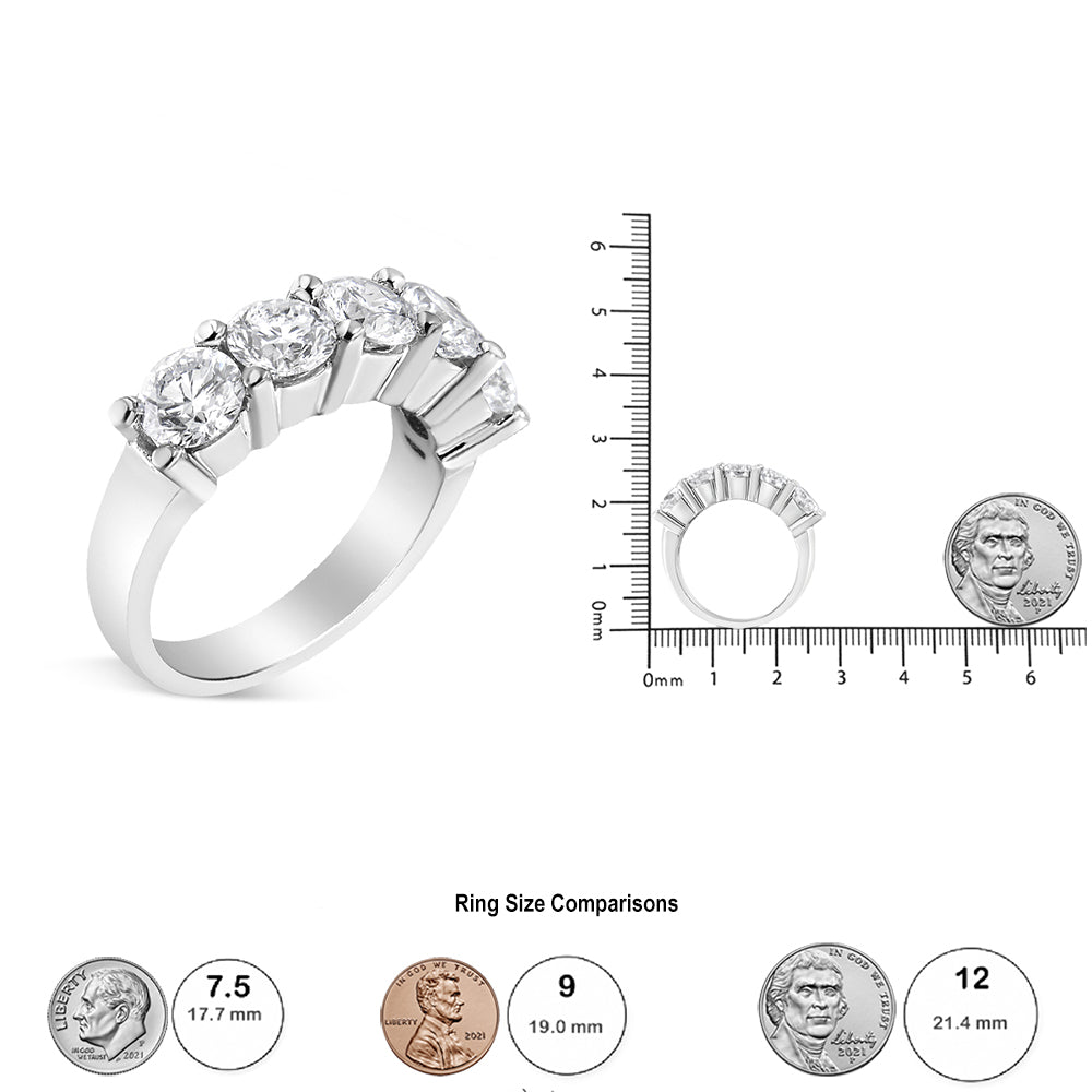 14K White Gold 3.0 Cttw Lab Grown Diamond Shared Prong Set 5 Stone Anniversary Band Ring (F-G Color, VS2-SI1 Clarity) - Ring Size 7