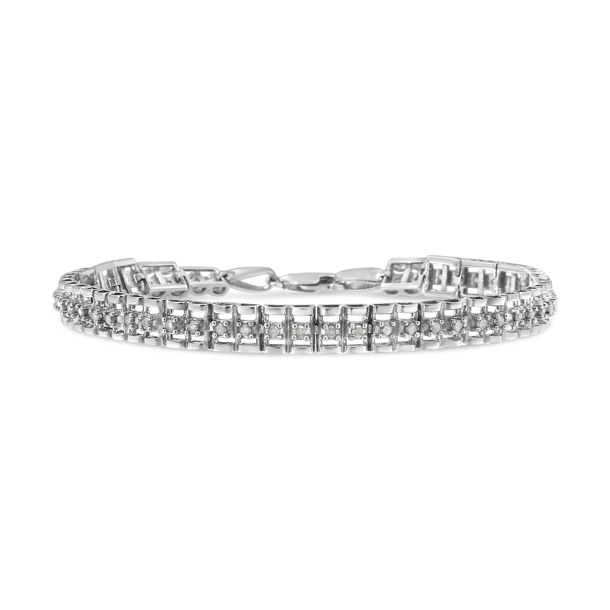 .925 Sterling Silver Diamond Double-Link 7&quot; Tennis Bracelet (I-J Color, I3 Clarity)