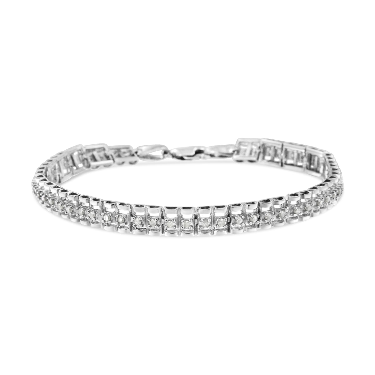 .925 Sterling Silver Diamond Double-Link 7&quot; Tennis Bracelet (I-J Color, I3 Clarity)