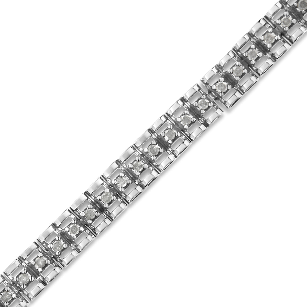 .925 Sterling Silver Diamond Double-Link 7&quot; Tennis Bracelet (I-J Color, I3 Clarity)