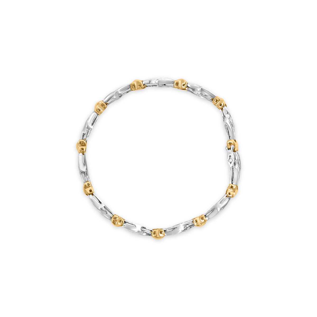 10k Two-Toned Gold 2.00 Cttw Channel Set Baguette-Diamond Weave and  &quot;X&quot; Spiral Link Bracelet (H-I Color, I1-I2 Clarity) - 7&quot;