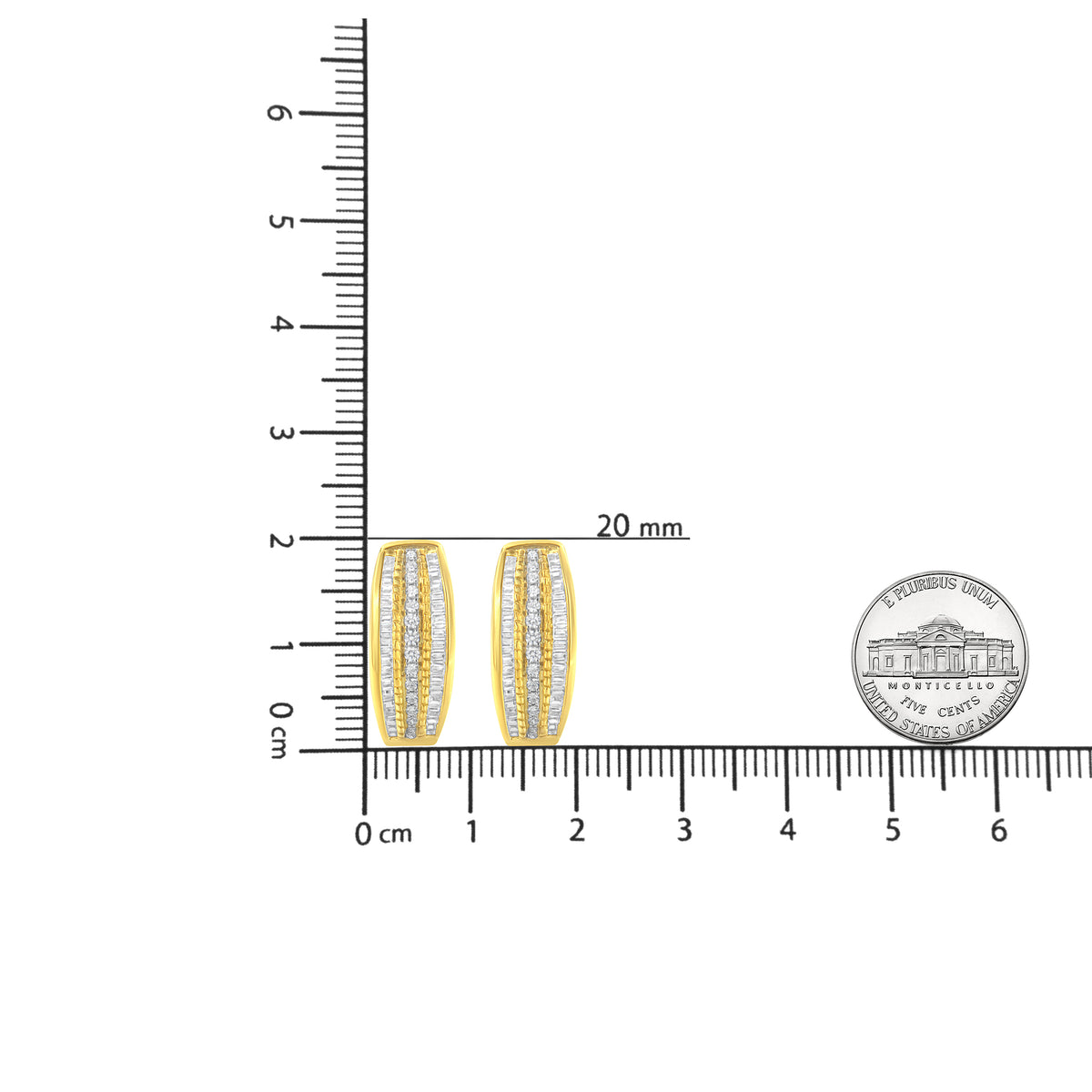 10K Yellow Gold 3/4 Cttw Pave and Channel Set Diamond Triple Row Modern Hoop Earrings (I-J Color, I2-I3 Clarity)