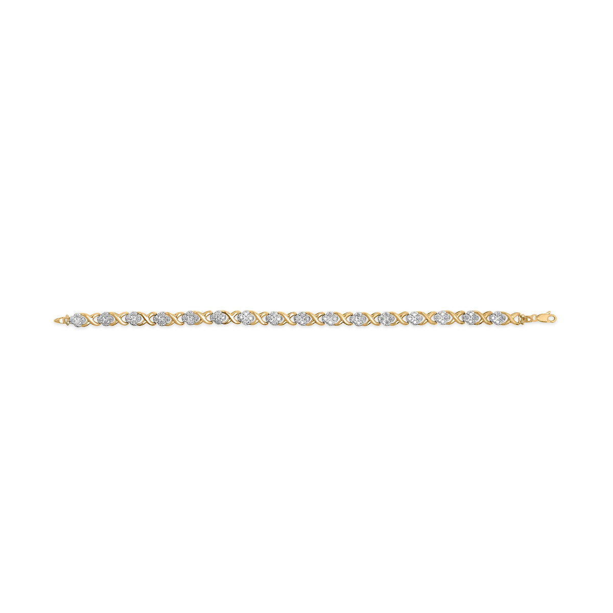 10K Yellow Gold 1.00 Cttw Diamond Cluster X Link Tennis Link 7.50&quot; Bracelet  (I-J Color, I2-I3 Clarity)