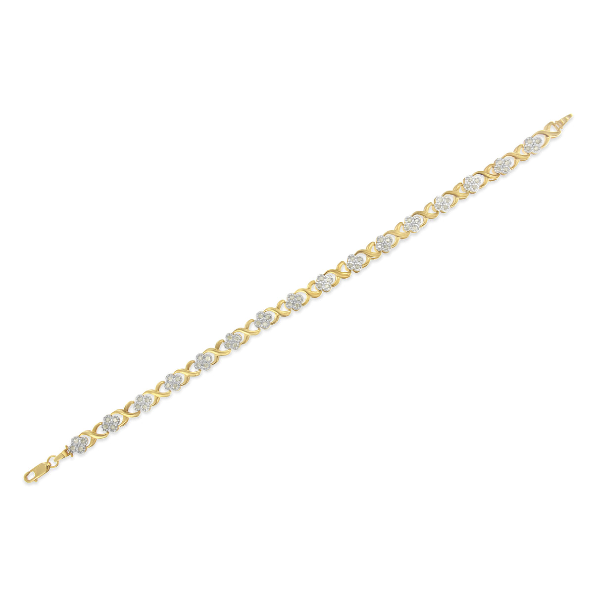 10K Yellow Gold 1.00 Cttw Diamond Cluster X Link Tennis Link 7.50&quot; Bracelet  (I-J Color, I2-I3 Clarity)