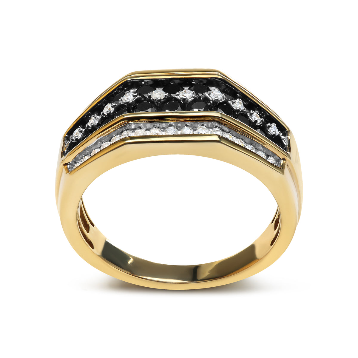 Men&#39;s 10K Yellow Gold 1 1/2 Cttw White and Black Treated Diamond Cluster Ring (Black / I-J Color, I2-I3 Clarity) - Size 10