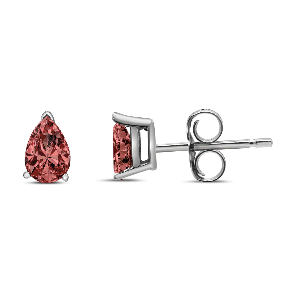 14K White Gold 1/2 Cttw Lab Grown Pink Pear Diamond 3 Prong Set Martini Solitaire Stud Earrings (Pink Color, VS2-SI1 Clarity)