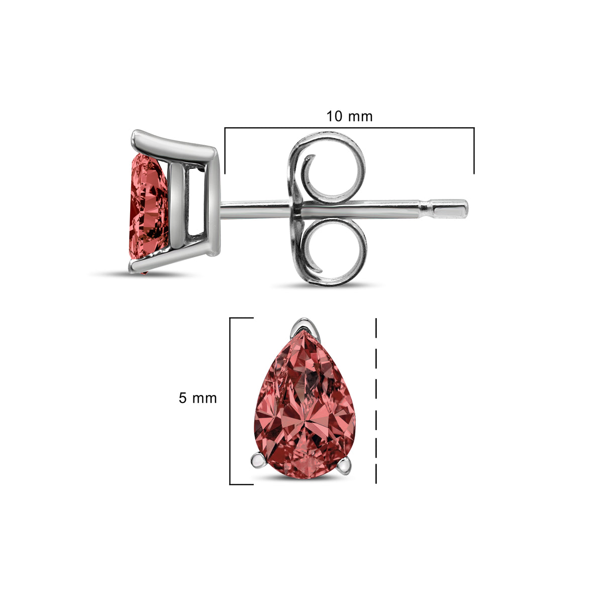 14K White Gold 1/2 Cttw Lab Grown Pink Pear Diamond 3 Prong Set Martini Solitaire Stud Earrings (Pink Color, VS2-SI1 Clarity)