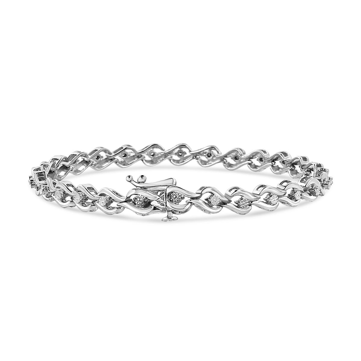 .925 Sterling Silver 1/10 Cttw Round-Cut Diamond Links of Flame Bracelet (I-J Color, I3) - 7.25&quot;