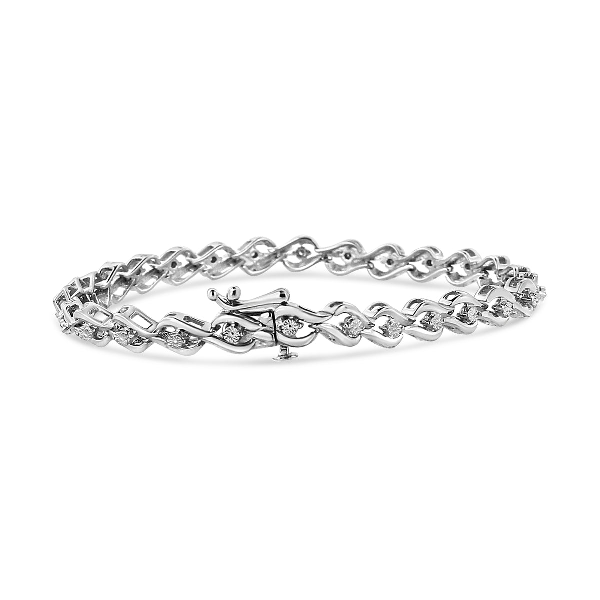 .925 Sterling Silver 1/10 Cttw Round-Cut Diamond Links of Flame Bracelet (I-J Color, I3) - 7.25&quot;