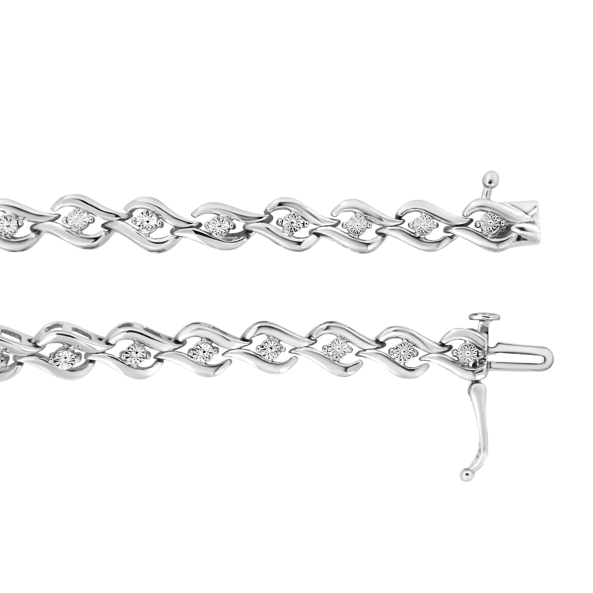 .925 Sterling Silver 1/10 Cttw Round-Cut Diamond Links of Flame Bracelet (I-J Color, I3) - 7.25&quot;