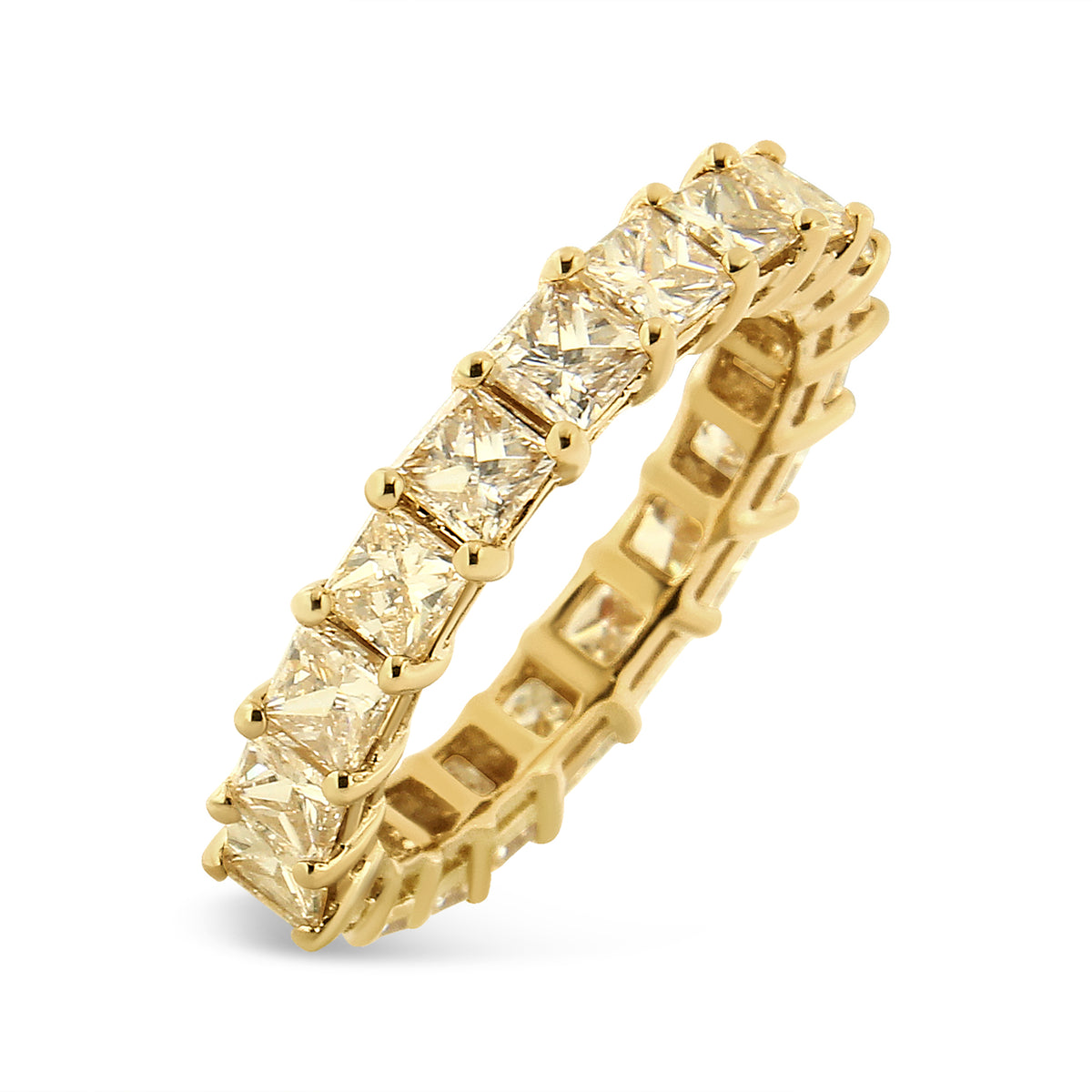 14K Yellow Gold 4.00 Cttw Shared Prong Set Princess Cut Diamond Eternity Band Ring (J-K Color, VS1-VS2 Clarity) - Ring Size 7