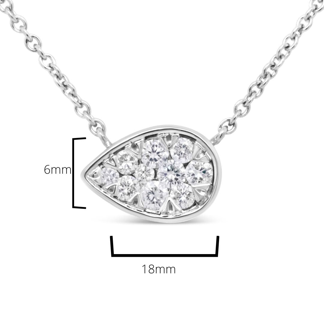 14K White Gold 1/4 Cttw Round Diamond Composite Teardrop Shape 18&quot; Pendant Necklace - (G-H Color, SI2-I1 Clarity)