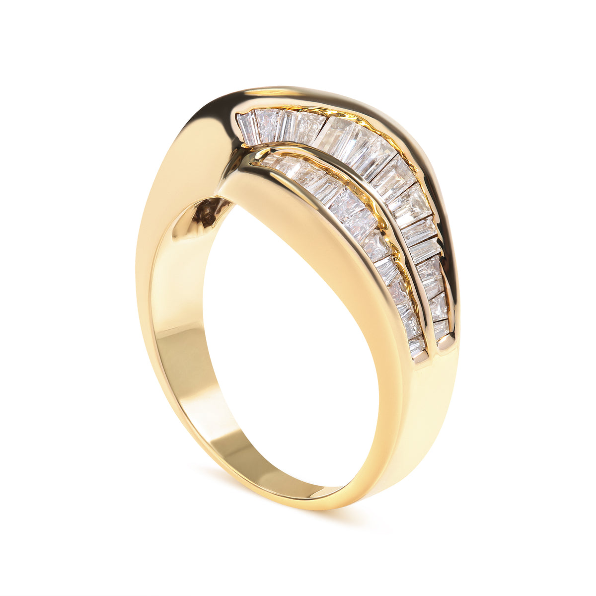 14K Yellow Gold Channel Set 1 1/3 Cttw Diamond Swirl and Weave Ring Band (H-I Color, SI1-SI2 Clarity) -Ring Size 7