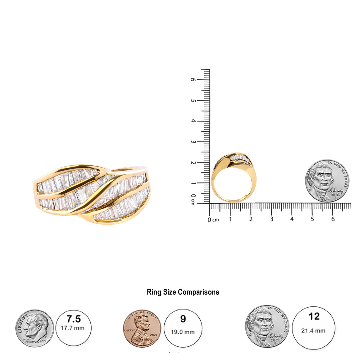 14K Yellow Gold Channel Set 1 1/3 Cttw Diamond Swirl and Weave Ring Band (H-I Color, SI1-SI2 Clarity) -Ring Size 7