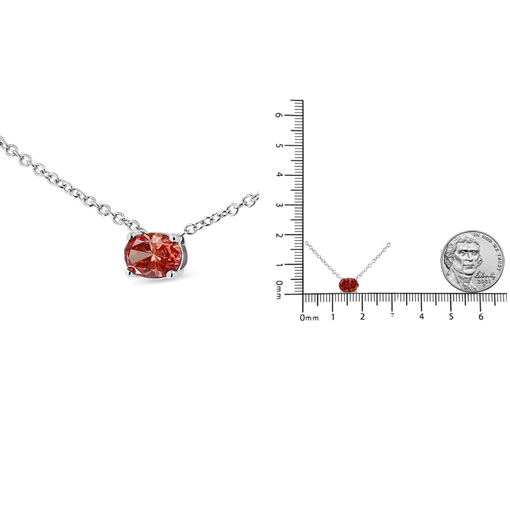 14K White Gold 3/8 Cttw Lab Grown Pink Oval Solitaire Diamond East West 18&quot; Pendant Necklace (Pink Color, VS2-SI1 Clarity)