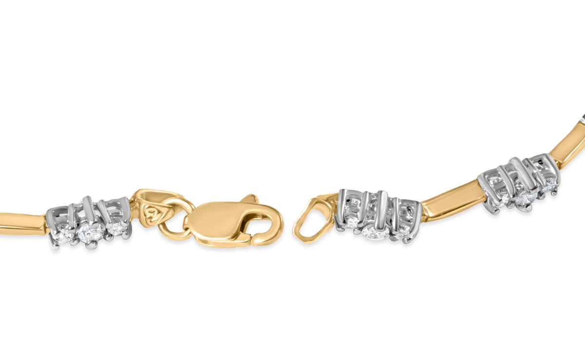 10K Yellow Gold 1.00 Cttw Diamond 3 Stone 7&quot; Tennis Bracelet (H-I Color, I2-I3 Clarity)