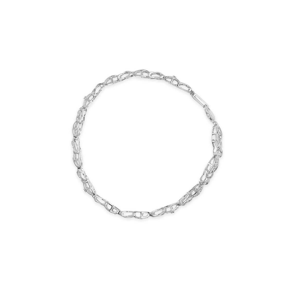 10K White Gold Diamond Accent &quot;X&quot; Link 7&quot; Bracelet (I-J Color, I2-I3 Clarity)