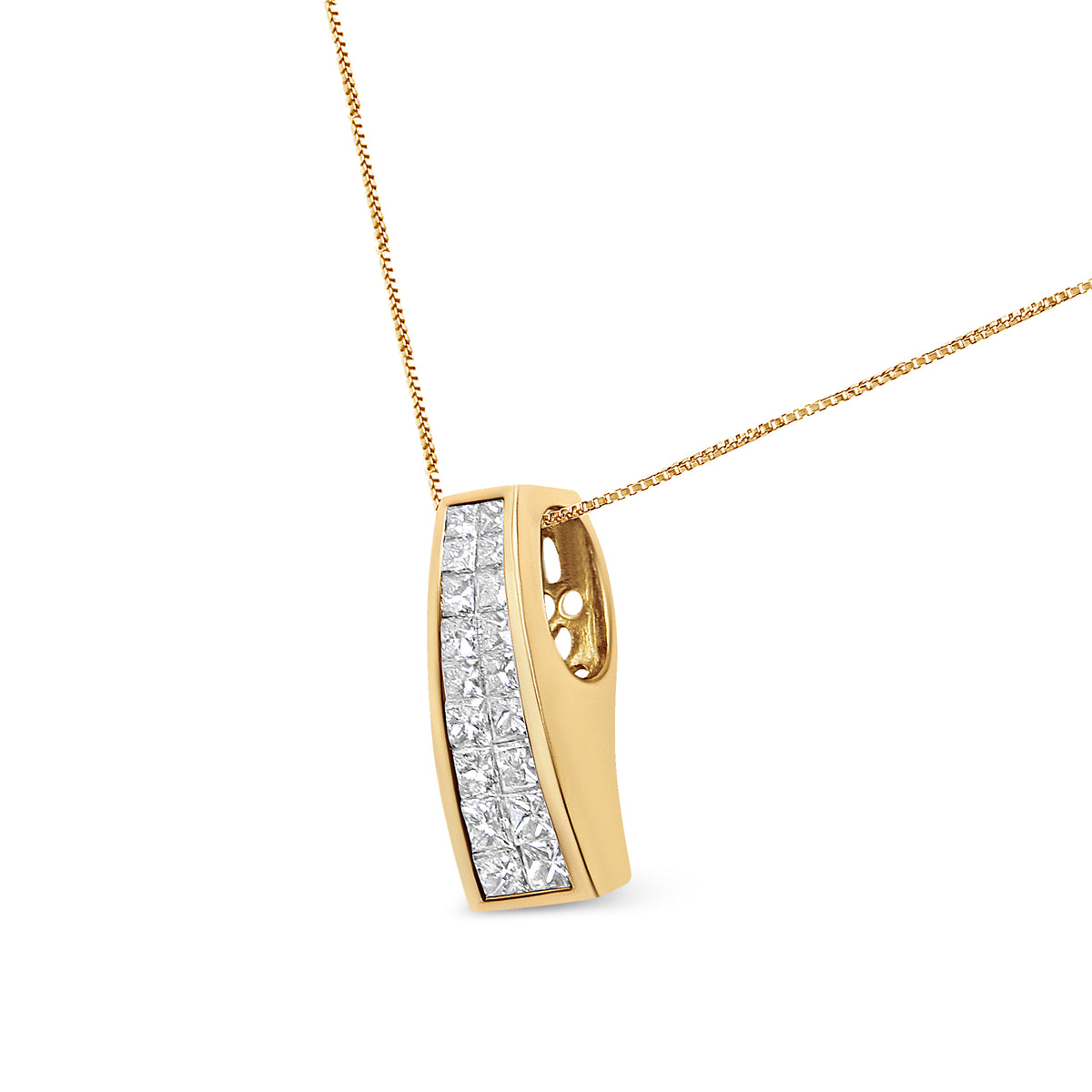 14K Yellow Gold 1 1/2 cttw Princess Cut Diamond Greek Column Pendant Necklace (G-H, VS1-VS2)