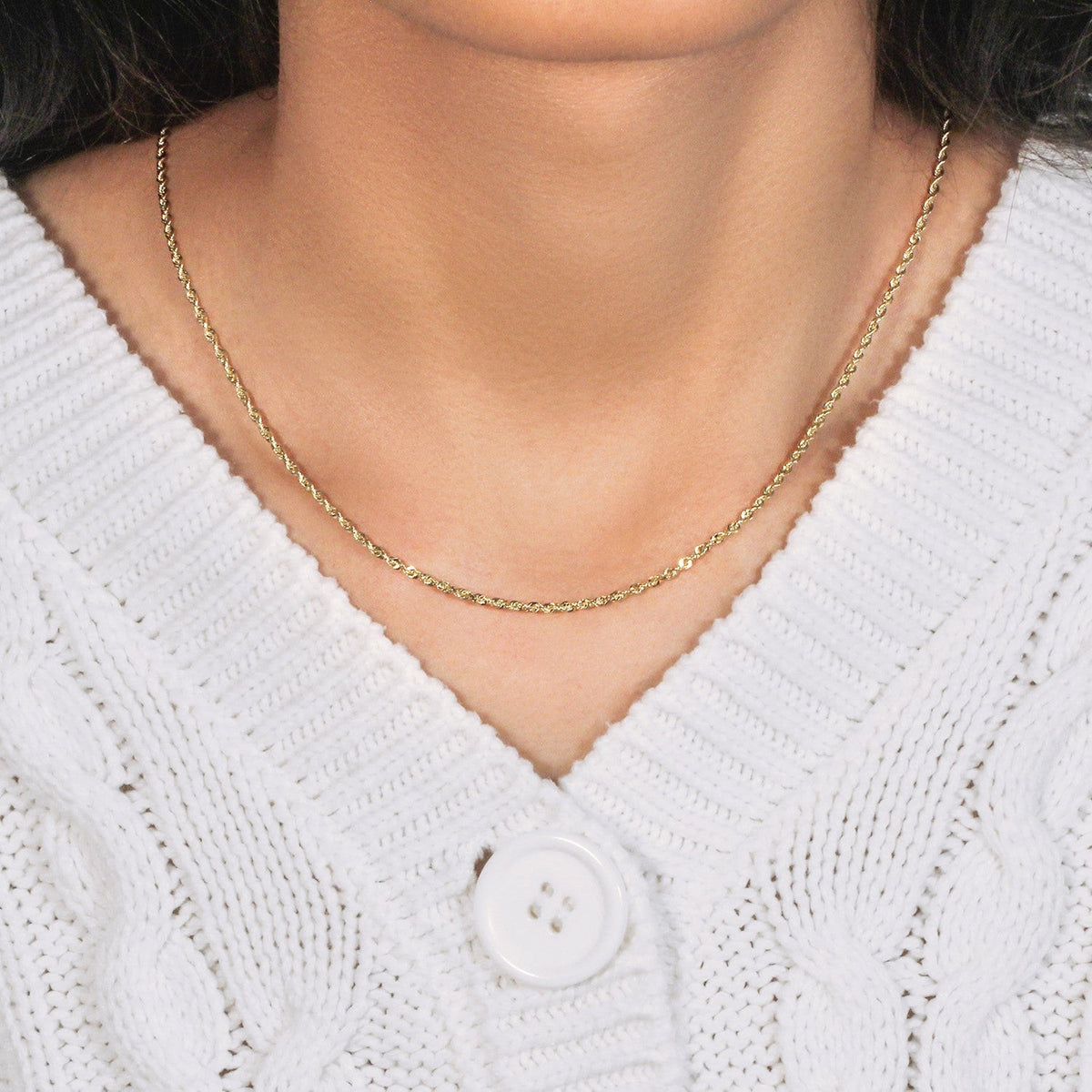 2.0mm 10k Yellow Gold Solid Diamond Cut Rope Chain - LinkagejewelrydesignLinkagejewelrydesign