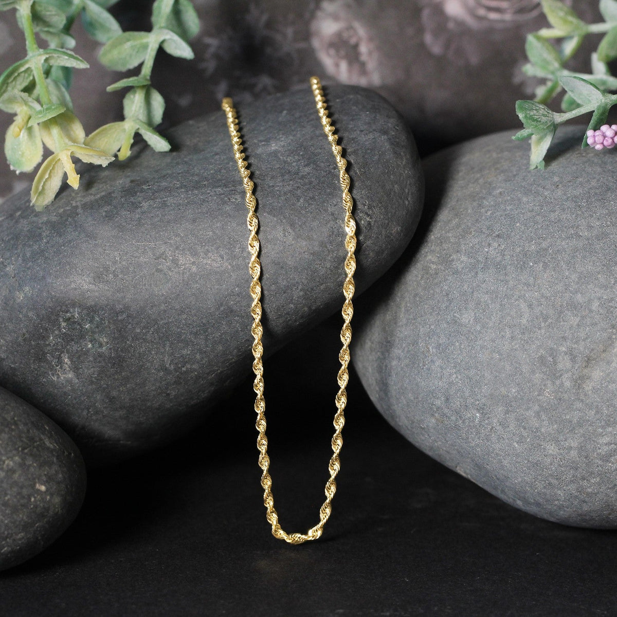2.0mm 10k Yellow Gold Solid Diamond Cut Rope Chain - LinkagejewelrydesignLinkagejewelrydesign