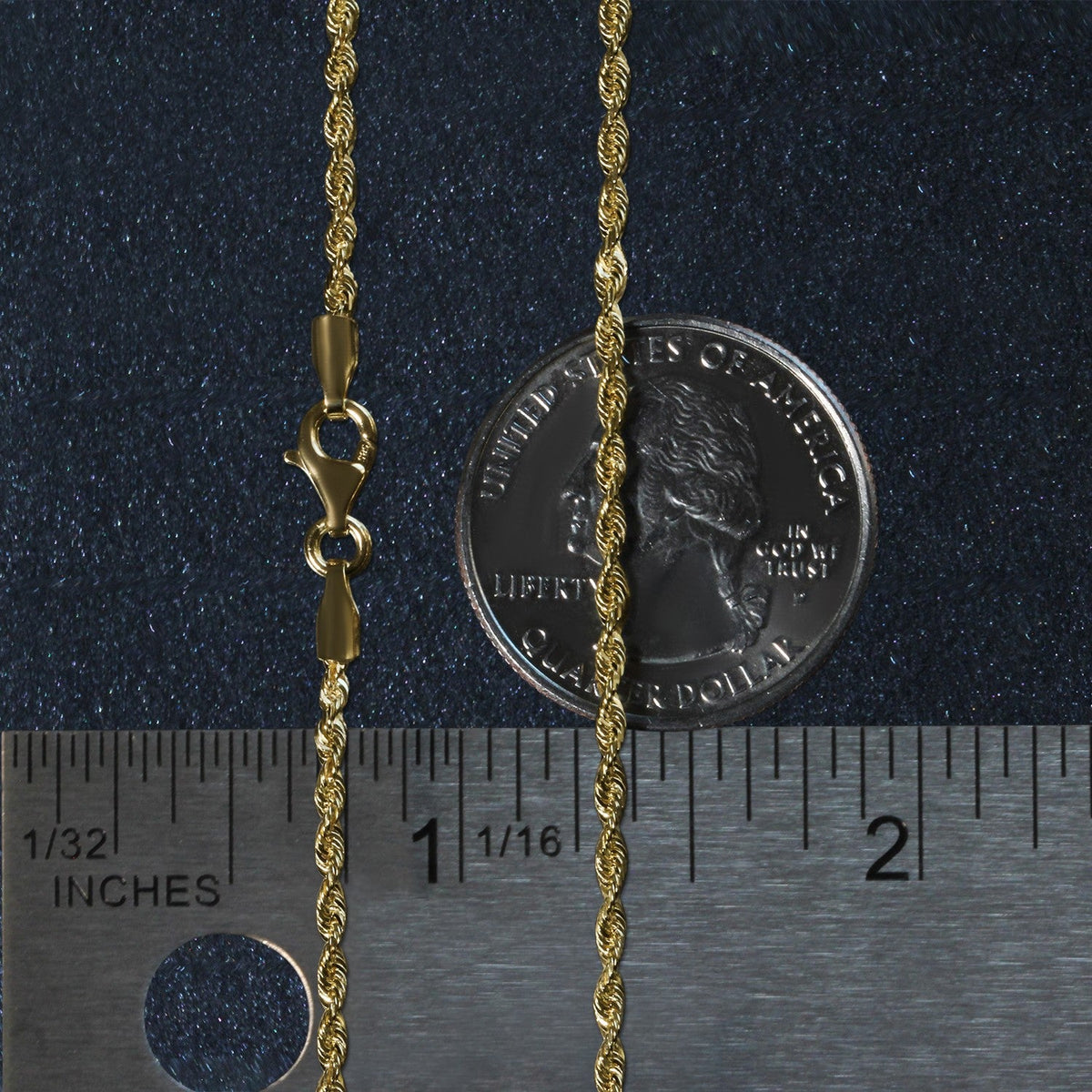 2.0mm 14k Yellow Gold Solid Diamond Cut Rope Chain - LinkagejewelrydesignLinkagejewelrydesign